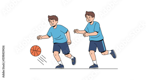 Young athletes practice dribbling and passing basketball skills on a sports court during an outdoor training session