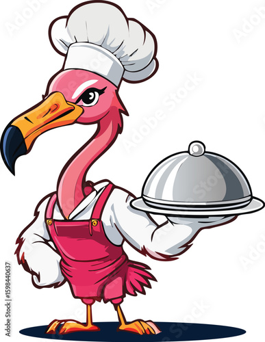 Tropical Cuisine Master: Cartoon Flamingo Cook