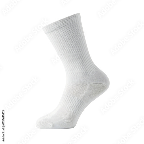 White athletic crew sock mockup for sports or casual wear. Isolated on transparent background, png