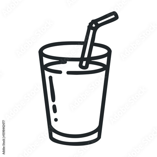 Simple black outline of a glass with straw – minimalist refreshment concept. Vector illustration