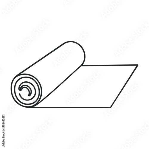 Rolled yoga mat outline on white background. Vector illustration