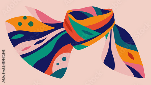 A handpainted silk scarf featuring abstract shapes and colors representing the wearers love for abstract art and selfexpression.. Vector illustration