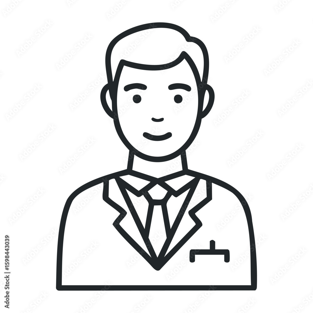 Outline of male caucasian adult doctor in suit and tie. Vector illustration Outline of male caucasian adult doctor in suit and tie. Vector illustration
