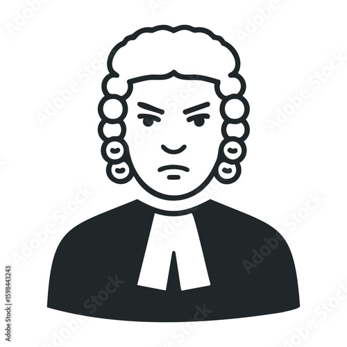 Judge icon with wig and gown in monochrome. Vector illustration