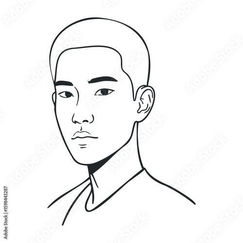 Illustration of asian young adult male with short hair in monochrome. Vector illustration