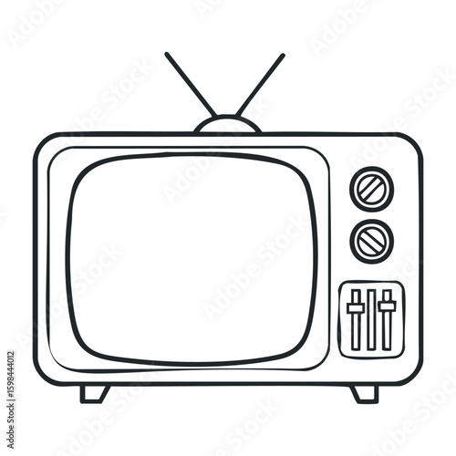 Vintage retro television outline with antennas and knobs. Vector illustration