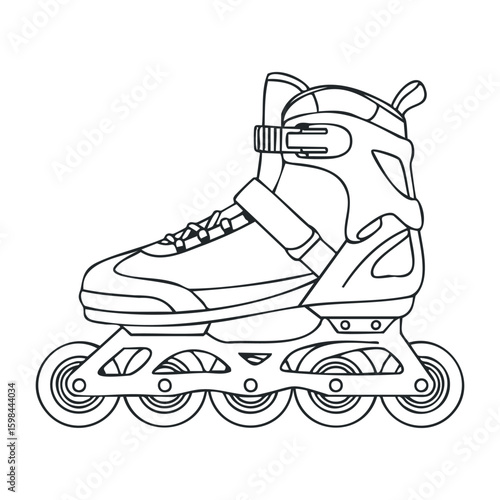 Inline skate outline with four wheels and adjustable strap. Vector illustration