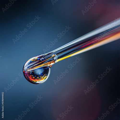 Blue hyaluronic acid serum drop with molecule inside. Skincare concept.  illustration.