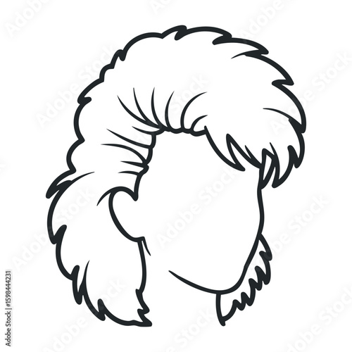 Retro mullet hairstyle sketch of young caucasian male with wavy hair. Vector illustration