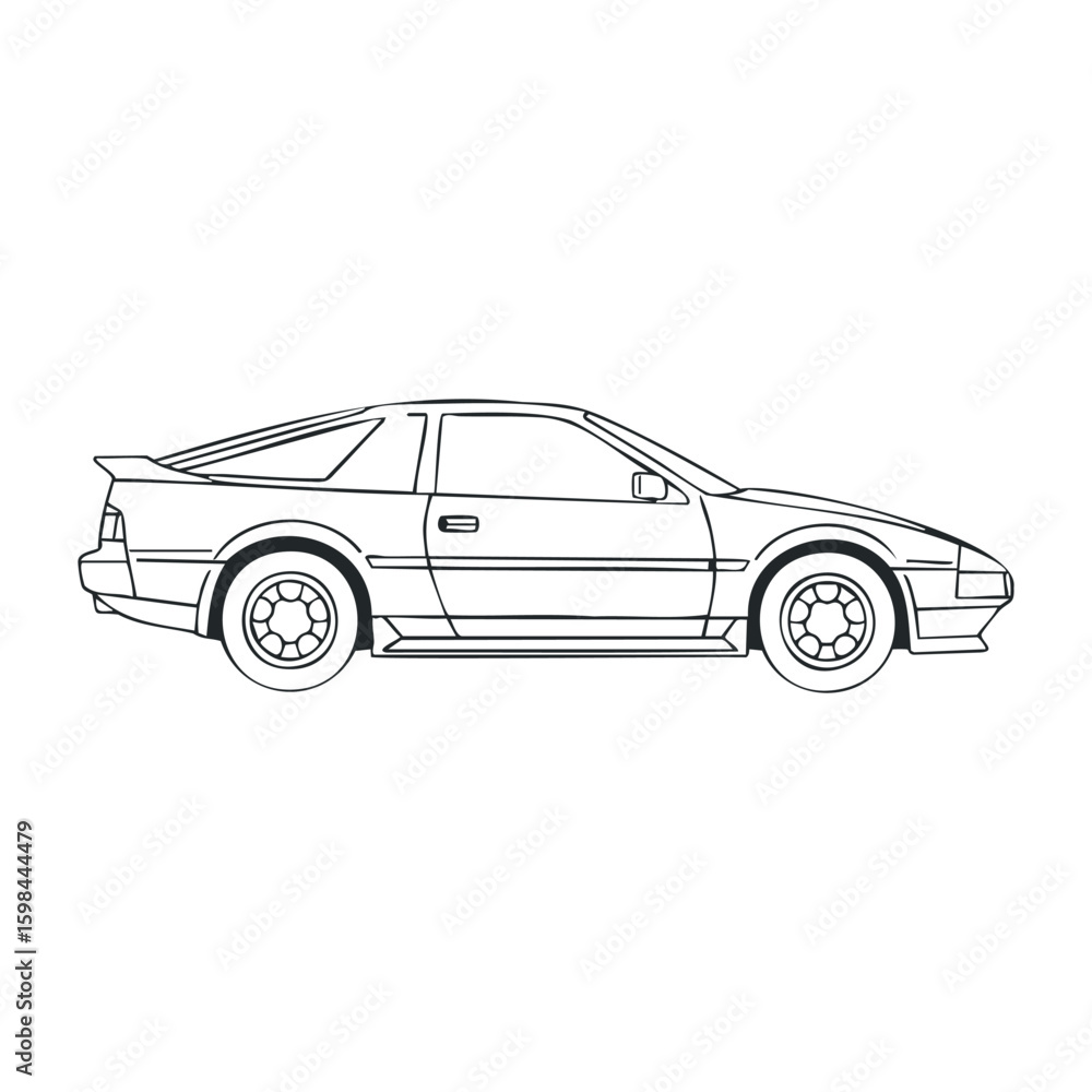 Naklejka premium Black and white outline of classic sport car side view. Vector illustration