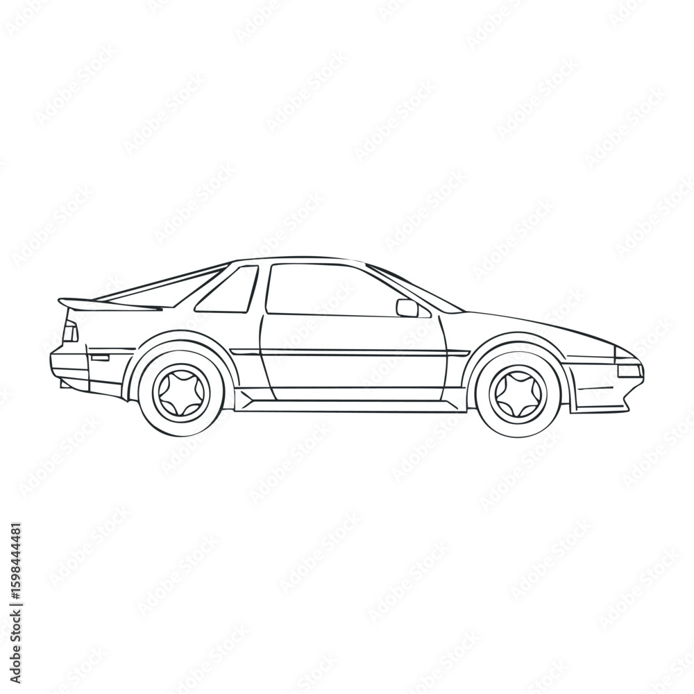 Naklejka premium Outline of classic sports coupe car with aerodynamic design and sleek lines. Vector illustration