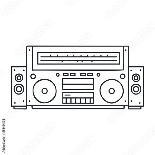 Outline of vintage audio stereo system with speakers and control panel. Vector illustration