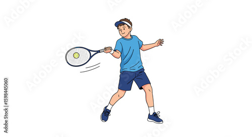 Young athlete demonstrates powerful forehand swing technique during tennis match practice session focused on improving athletic performance