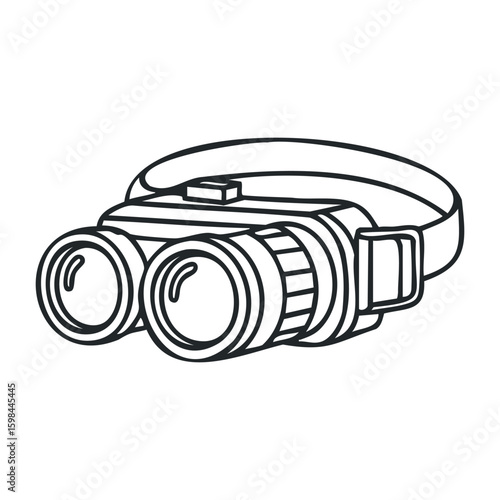 Black and white night vision goggles with adjustable strap. Vector illustration