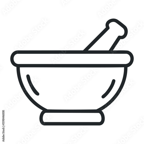 Mortar and pestle outline for herb grinding and apothecary use. Vector illustration