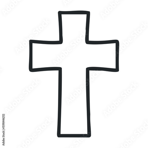 Simple black outline cross on white background symbolizing christianity and faith. Vector illustration