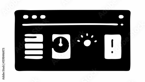 Hand drawn dashboard interface with icons in black