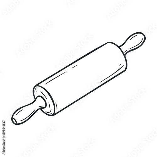 Hand drawn rolling pin illustration with simple black and white design. Vector illustration