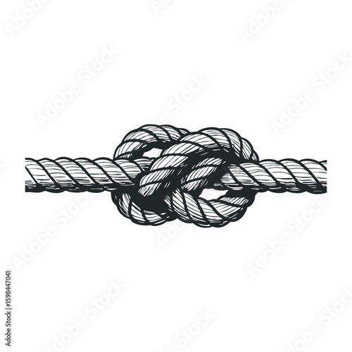 Intricate knot tying illustration on thick rope for nautical and training purposes. Vector illustration
