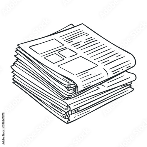 Stack of newspapers sketch with headlines and columns detail. Vector illustration