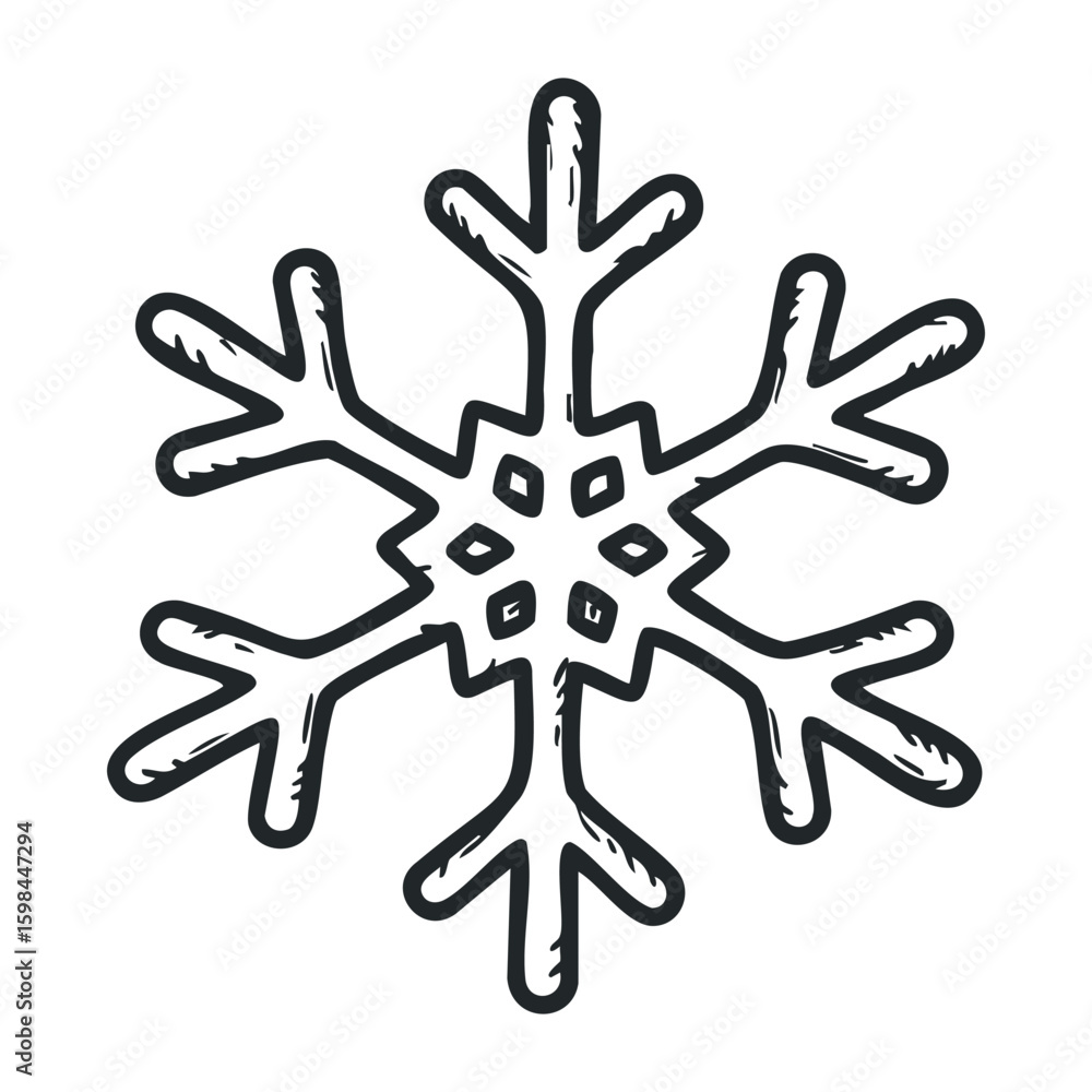 Black and white snowflake outline with geometric patterns and symmetrical design. Vector illustration Black and white snowflake outline with geometric patterns and symmetrical design. Vector illustration