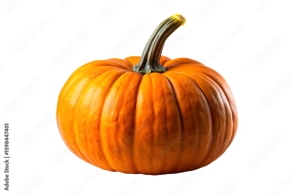 Obraz premium A vibrant orange pumpkin with a prominent stem sits isolated on a clean transparent background, ready for fall festivities