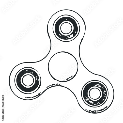Abstract black and white fidget spinner with worn textured design. Vector illustration