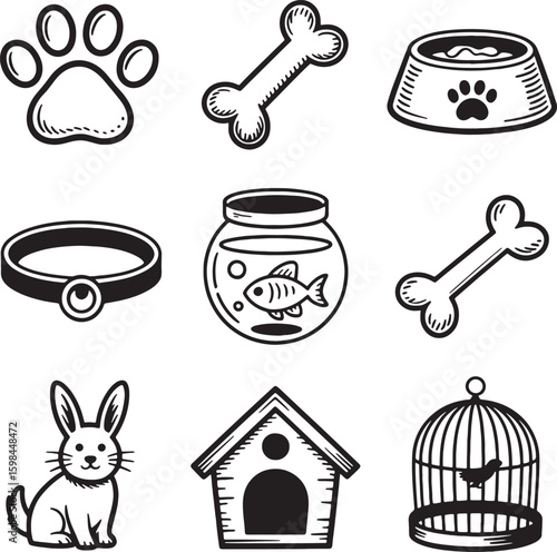 Paw print bone collar fishbowl rabbit doghouse birdcage dog bone dog collar