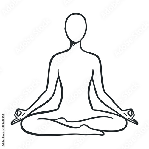Minimalist yoga pose outline of person meditating in lotus position. Vector illustration