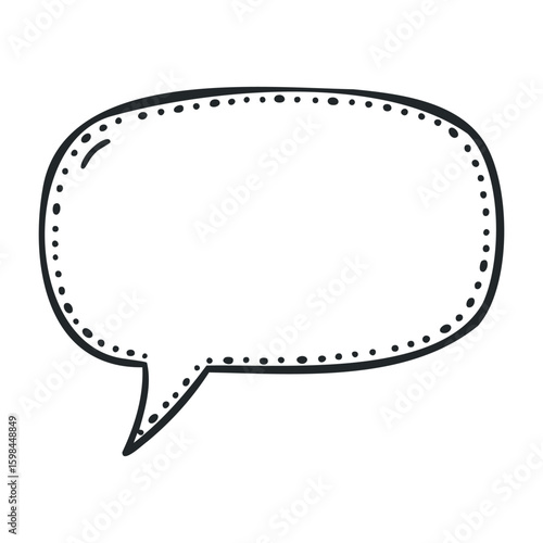 Simple black and white speech bubble with dotted outline for text. Vector illustration