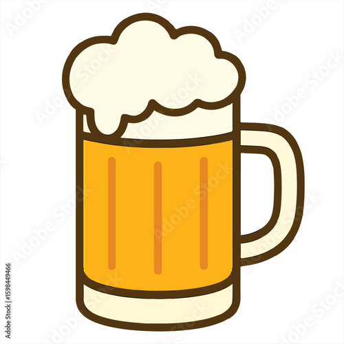 cold beer mug cartoon illustration with foam, simple alcohol drink clipart, fun vector design for bar posters, pub menus, party decorations, stickers and social media graphics