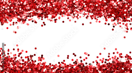 Red glitter confetti border on transparent background, PNG