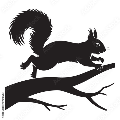 Silhouette of a squirrel leaping between tree branches
