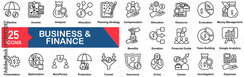 Business And Finance Icon Set 25 Outline Icons In Modern Style