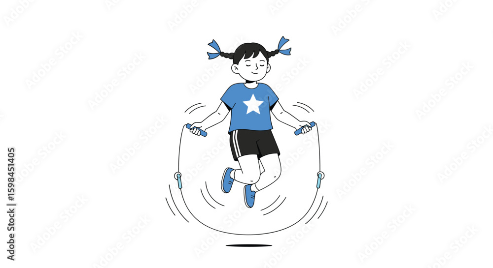 Obraz premium Energetic young girl performing jump rope cardio exercises in a rhythmic circular motion as part of her daily fitness routine and active lifestyle development