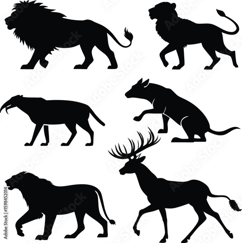 A Majestic Gathering Silhouetted Animals Exhibit Grace and Power in Contrasting Black Shapes Against a White Canvas Stark Beauty