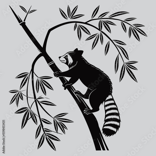 Panda Hanging on Bamboo Tree Silhouette vector design art and illustration