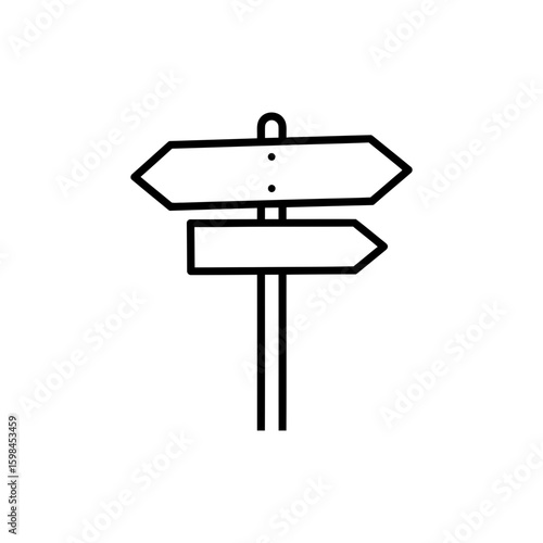 Black Lined Icon of Direction Sign and Navigation