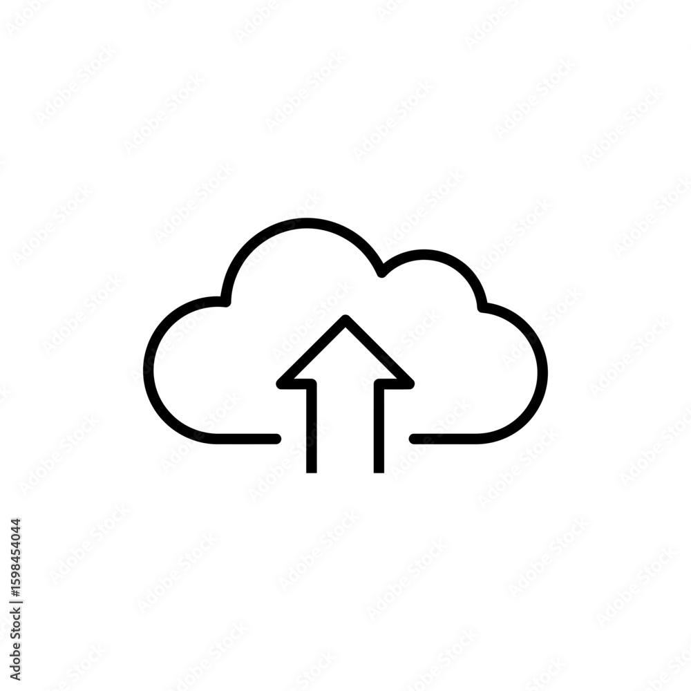Upload cloud black line icon for storage and cloud computing theme Upload cloud black line icon for storage and cloud computing theme