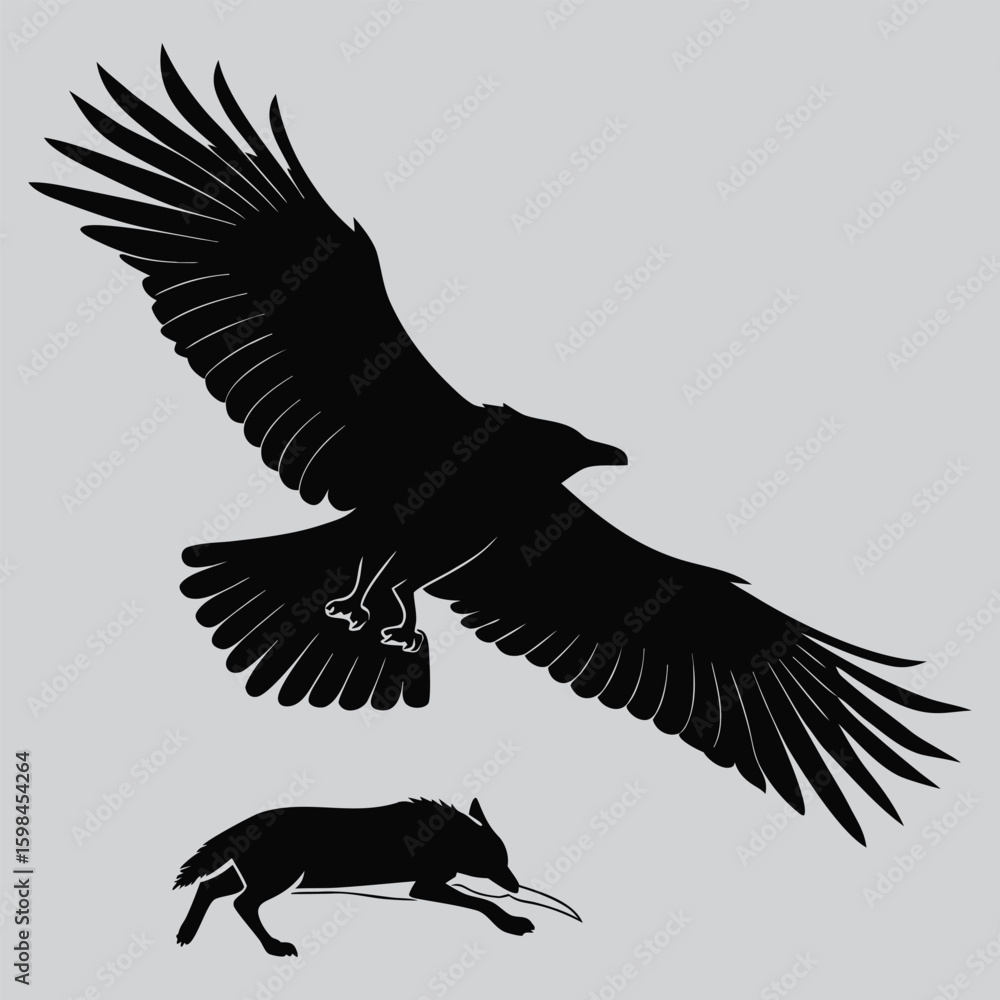 Obraz premium Vulture Circling Above a Dead Animal silhouette vector design art and illustration
