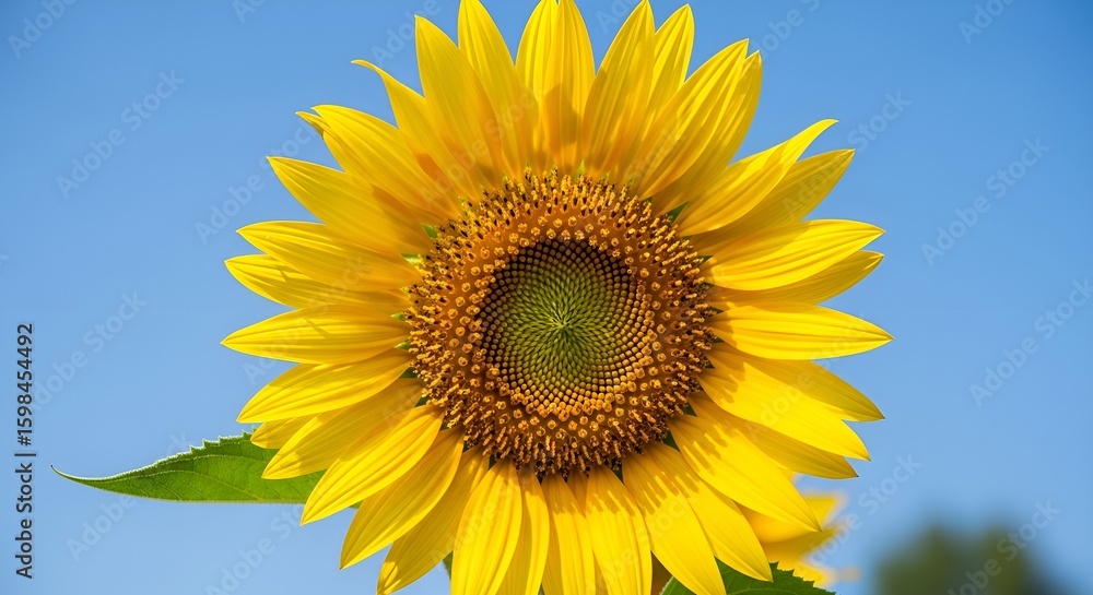 Close-up of a vibrant yellow sunflower in full bloom against a clear blue sky. Close-up of a vibrant yellow sunflower in full bloom against a clear blue sky.