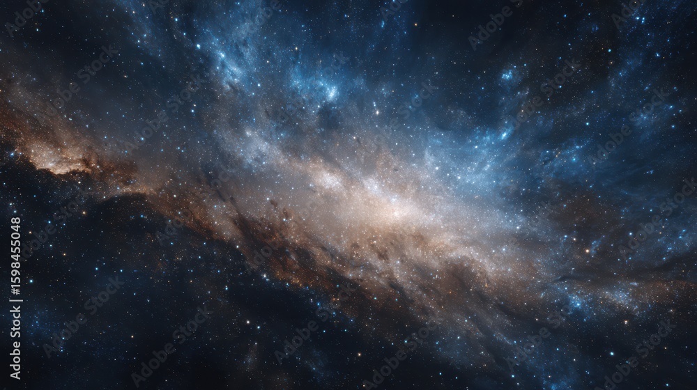 Fototapeta premium A stunning cosmic vista displays a vibrant nebula in deep space where bright stars twinkle among elaborate gas clouds. This celestial phenomenon captivates by its rich colors