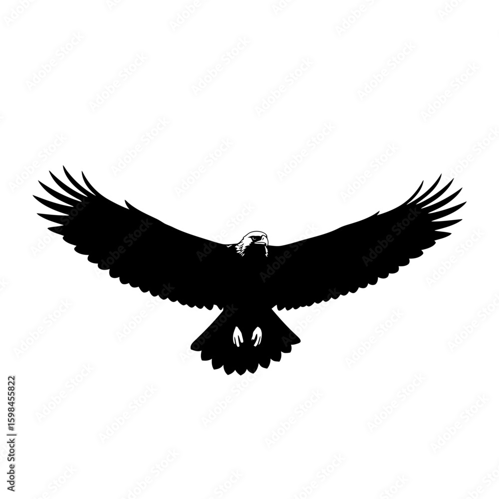 Naklejka premium Black silhouette of an eagle with its wings spread wide on a white background