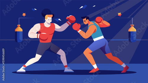 A boxing simulation that puts players in the ring against different opponents allowing them to perfect their footwork speed and combinations.. Vector illustration