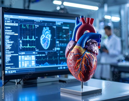 Anatomical model of a heart in a lab setting