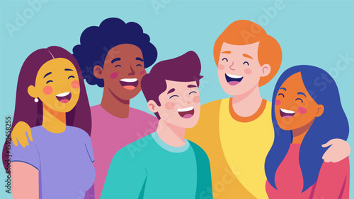 A colorful pastel drawing of a group of friends laughing and enjoying a carefree moment together.. Vector illustration
