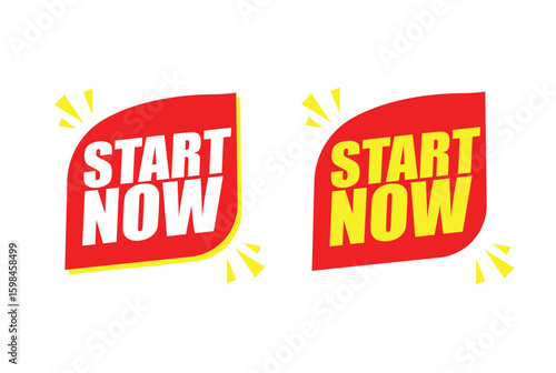 Start Now Label Sticker – Vector Tag for Call to Action, Motivation, and Quick Start Promos