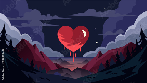 A dark and moody painting reflecting the melancholic melody of a heartfelt ballad that has touched the artists soul.. Vector illustration