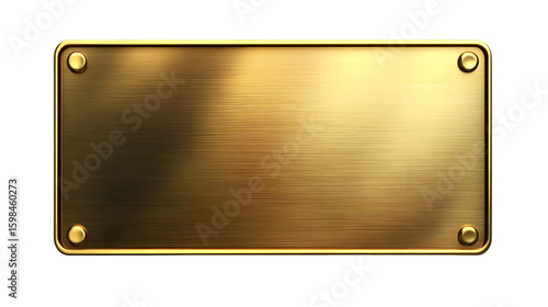 Brushed gold metal plate with rivets, a textured metallic sign or plaque