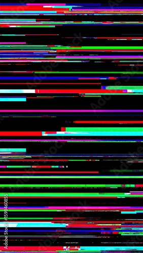 Abstract Digital Glitch Effect With Horizontal Color Stripes on Black Background